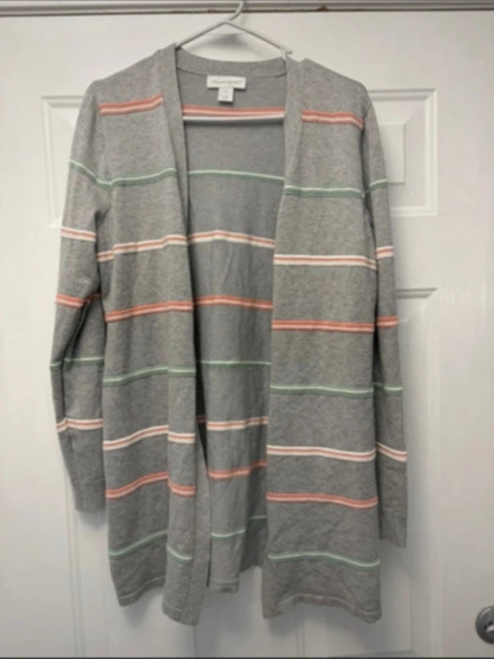 Christopher & Banks Gray Striped Open-Front Women's Cardigan Sweater Sz M